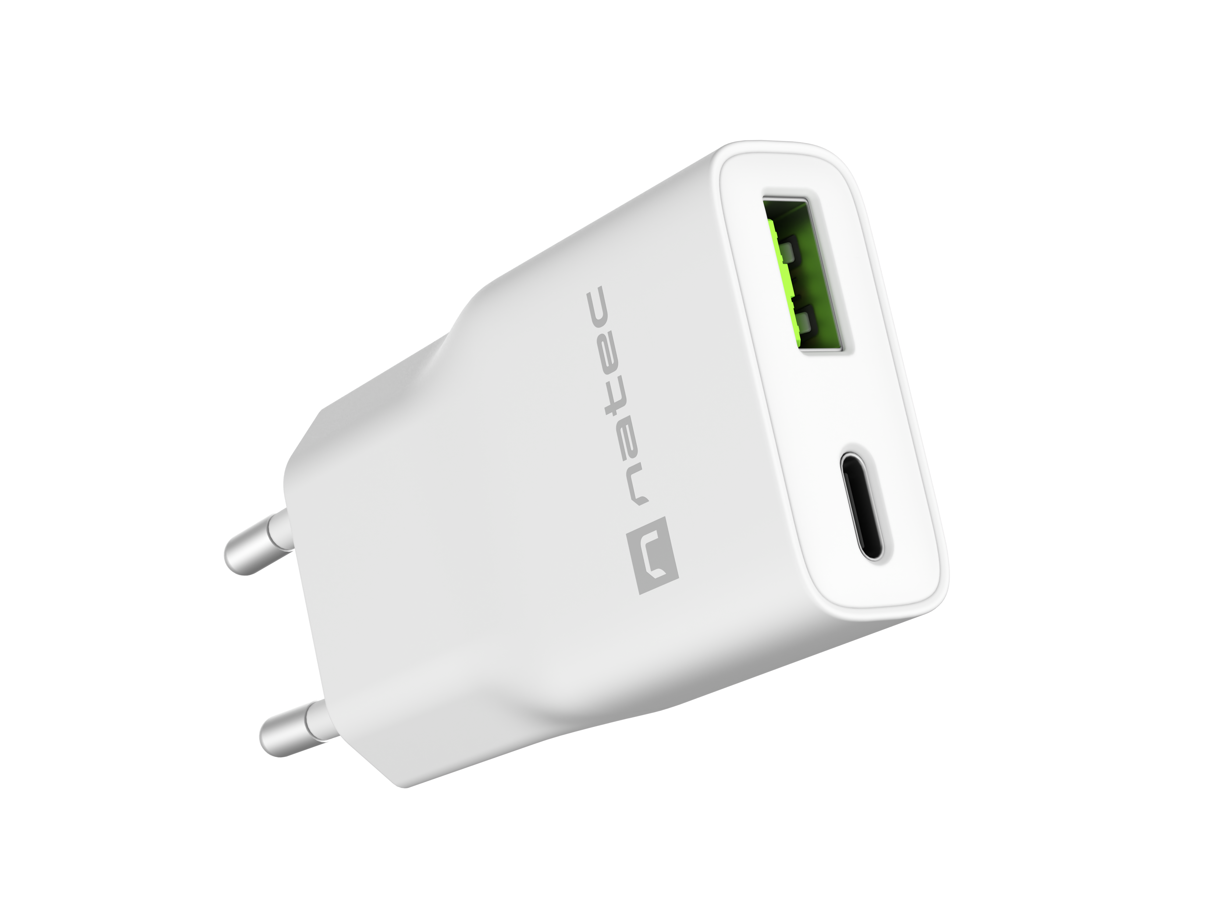 Natec Ribera USB Charger Gan Slim USB 1X USB-A + 1X USB-C 20W - NUC-2376