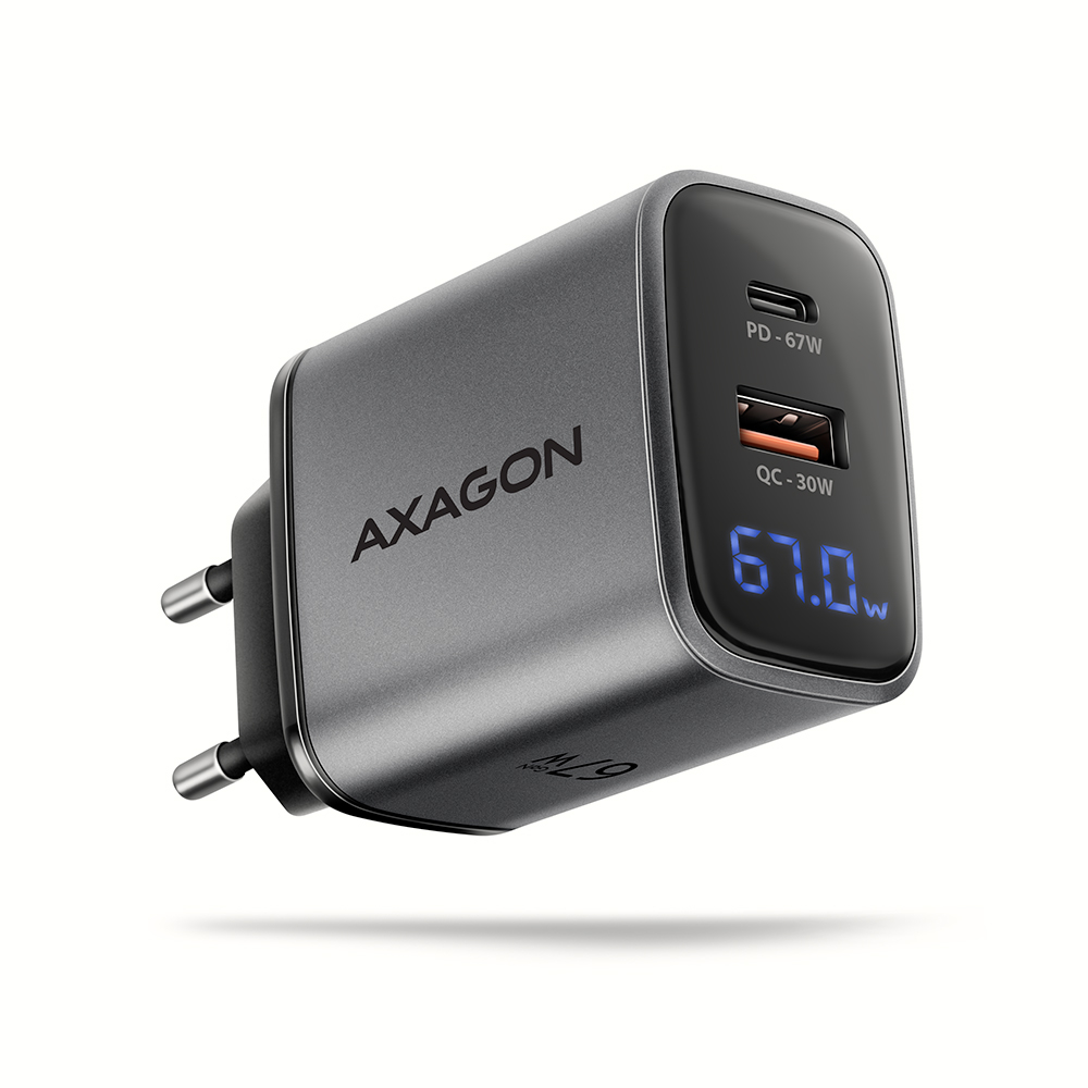 AXAGON Wall charger 67W, USB-A + USB-C, PD3.0/PPS/QC4+/SF - ACU-PQ67D