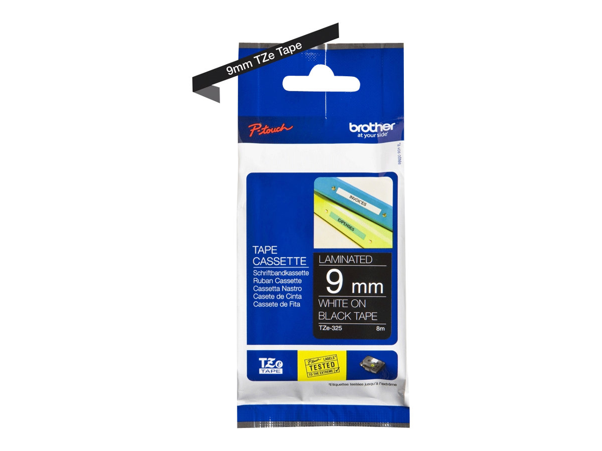 Brother - TZe-325 Laminated Tape - White on Black - TZe - 8 m - 9 cm