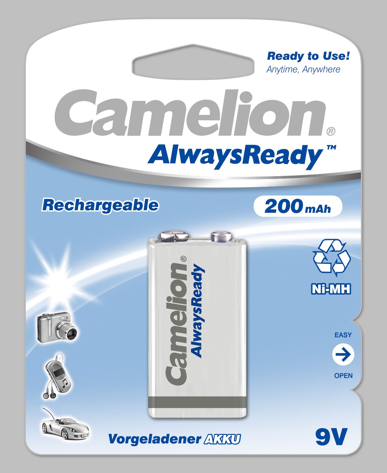 Camelion - 9V/6HR61 - 200 mAh - AlwaysReady Rechargeable Batteries Ni-MH - 1 pc(s)
