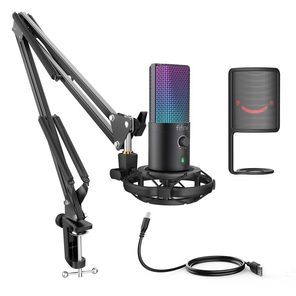 FIFINE T669 PRO3 Wired Microphone with RGB Lighting and Stand - USB