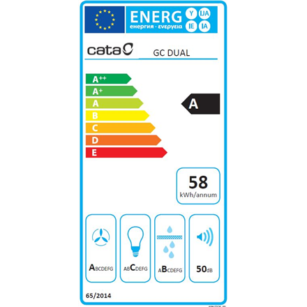 CATA - Hood - GC DUAL A 45 XGBK - Canopy - Energy efficiency class A - Width 45 cm - 820 m³/h - Touch control - LED - Black glass