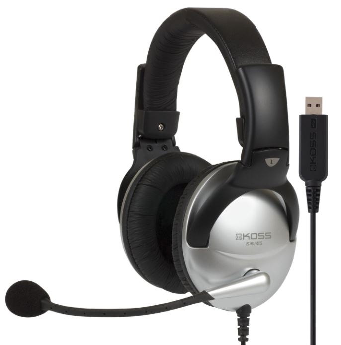 Koss - Gaming headphones - SB45 USB - Wired - On-Ear - Microphone - Silver/Black - Noise canceling