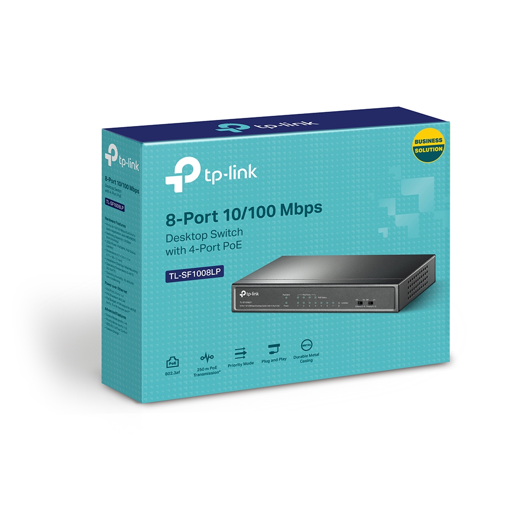 TP-LINK - Switch - TL-SF1008LP - Unmanaged - Desktop - 10/100 Mbps (RJ-45) ports quantity 8 - Power over Ethernet (PoE) ports quantity 4 - Power supply type External