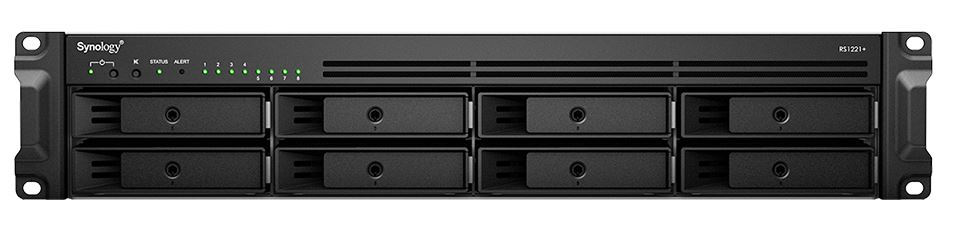 Synology - Rack NAS - RS1221+ - Up to 8 HDD/SSD Hot-Swap - AMD Ryzen - Ryzen V1500B Quad Core - Processor frequency 2.2 GHz - 4 GB - DDR4
