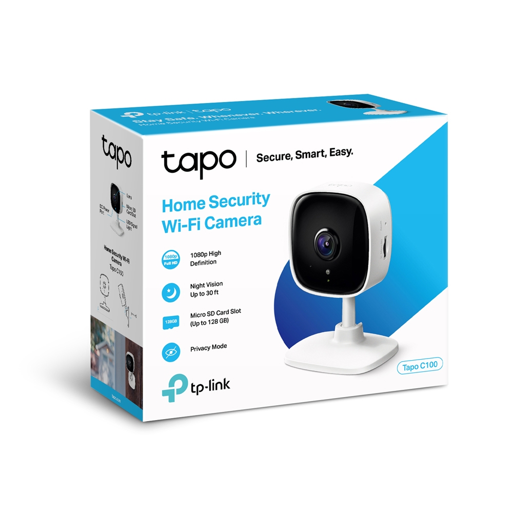 TP-LINK - Home Security Wi-Fi Camera - Tapo C100 - Cube - 3.3mm/F/2.0 - Privacy Mode, Sound and Light Alarm, Motion Detection and Notifications - H.264 - Micro SD, Max. 128 GB