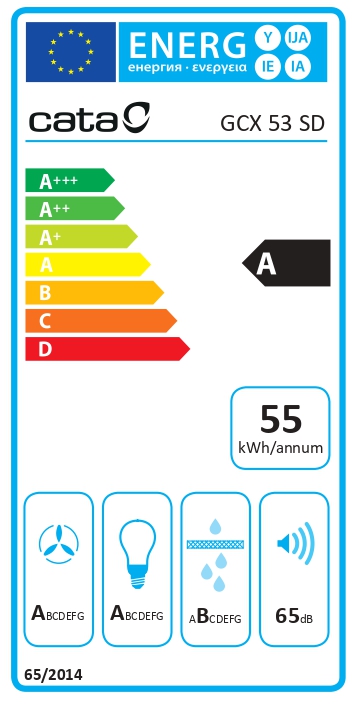 CATA - Hood - GCX 53 SD - Canopy - Energy efficiency class A - Width 53 cm - 750 m³/h - Touch Control - LED - Stainless steel/Gray glass