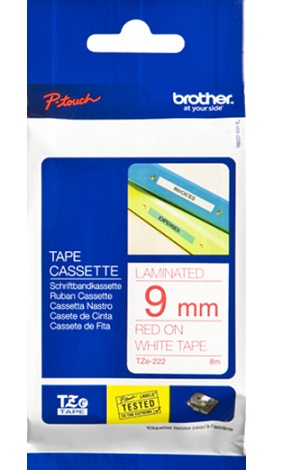 Brother - TZe-222 Laminated Tape - Red on White - TZe - 8 m - 9 cm