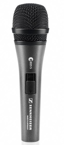 SENNHEISER E 835-S, VOCAL MICROPHONE, DYNAMIC, CARDIOID, I/O SWITCH, 3-PIN XLR-M, ANTHRACITE, INCLUDES CLIP AND BAG
