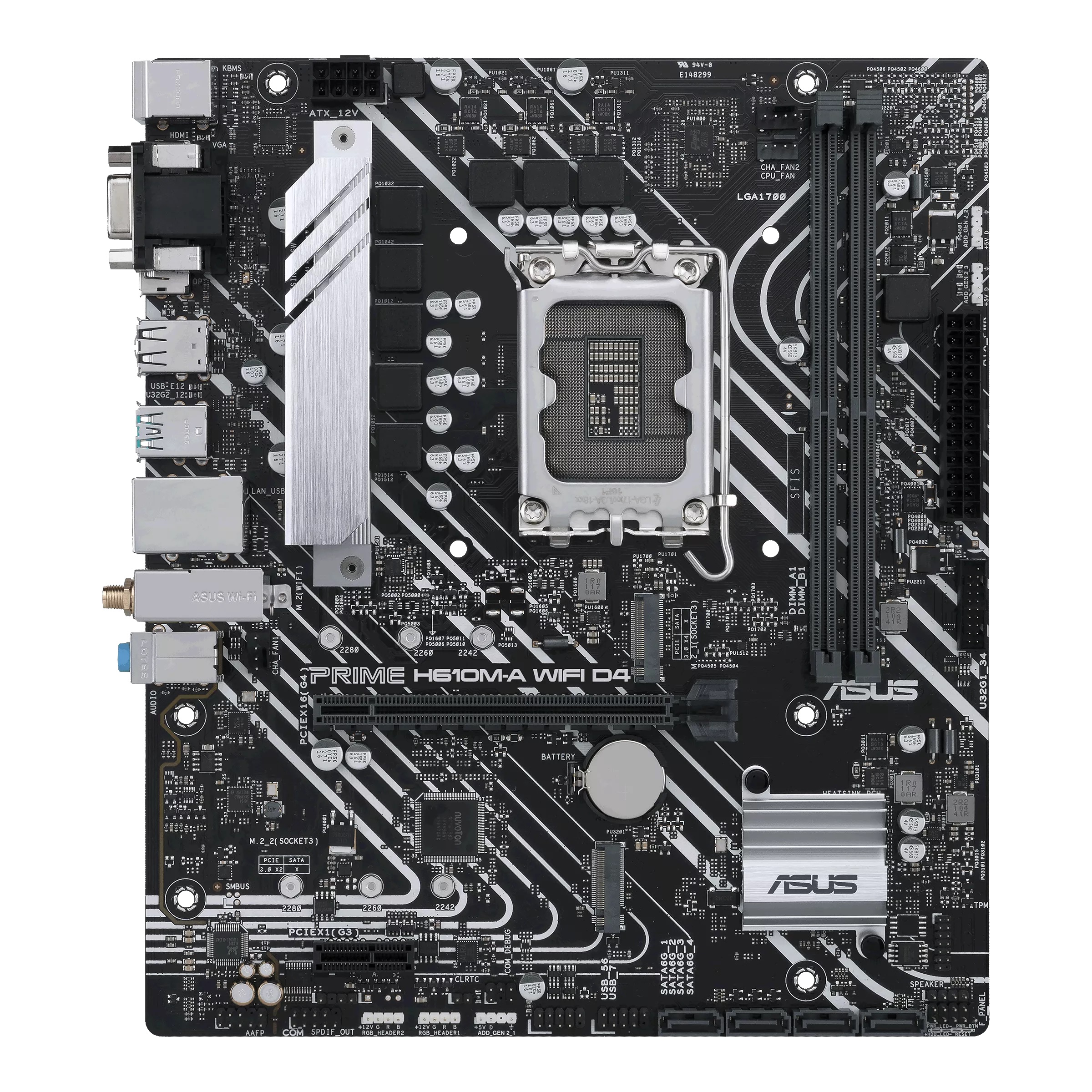 Asus - PRIME H610M-A WIFI D4 - Processor family Intel - Processor socket  LGA1700 - DDR4 DIMM - Memory slots 2 - Supported hard disk drive interfaces 	SATA, M.2 - Number of SATA connectors 4 - Chipset  Intel H610 - mATX