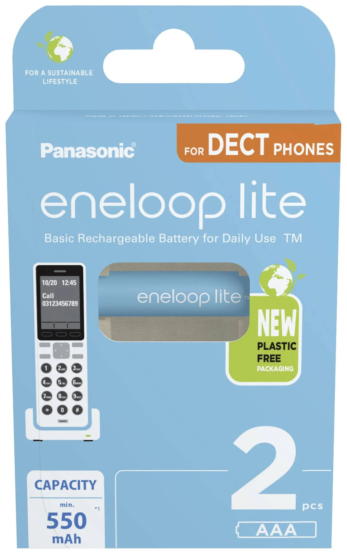 Panasonic - Rechargeable Batteries - ENELOOP Lite BK-4LCCE/2DE - AAA - 550 mAh - 2 pc(s)