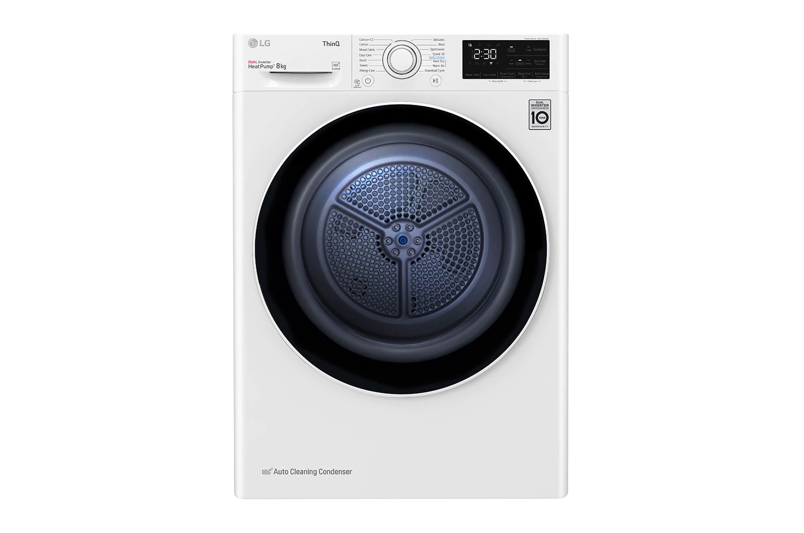 LG - Dryer Machine - RH80V3AV6N - Energy efficiency class D - Front loading - 8 kg - LED - Depth 69 cm - Wi-Fi - White