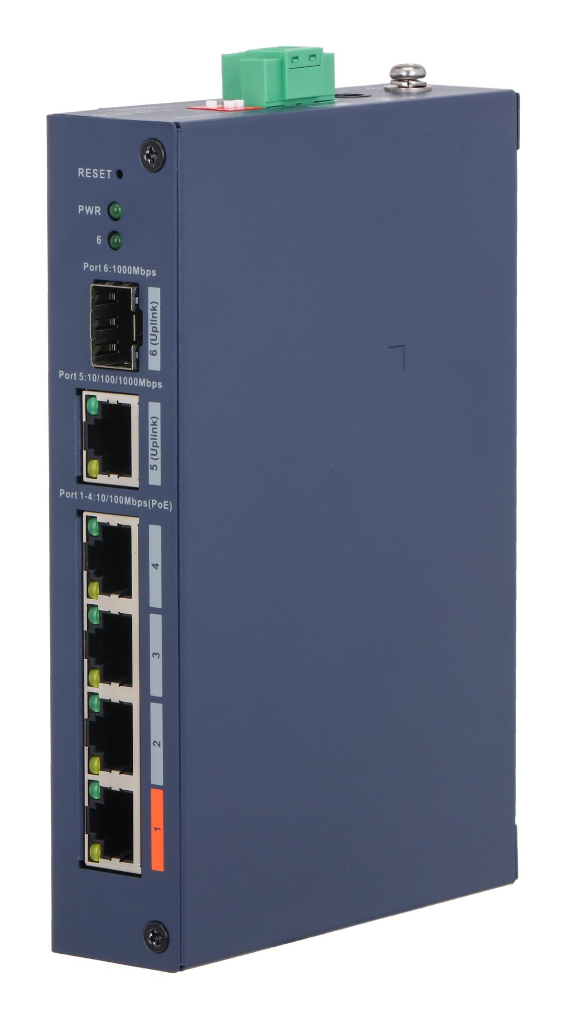 Switch|DAHUA|Switch type Managed|Switch layer L2|Form factor Desktop|4xRJ-45 ports|RJ-45 Ports Type Fast Ethernet (10/100)|4xFast Ethernet (copper) ports quantity|1xGigabit Ethernet (copper) ports quantity|1xSFP module slots quantity|1xFiber uplink ports 