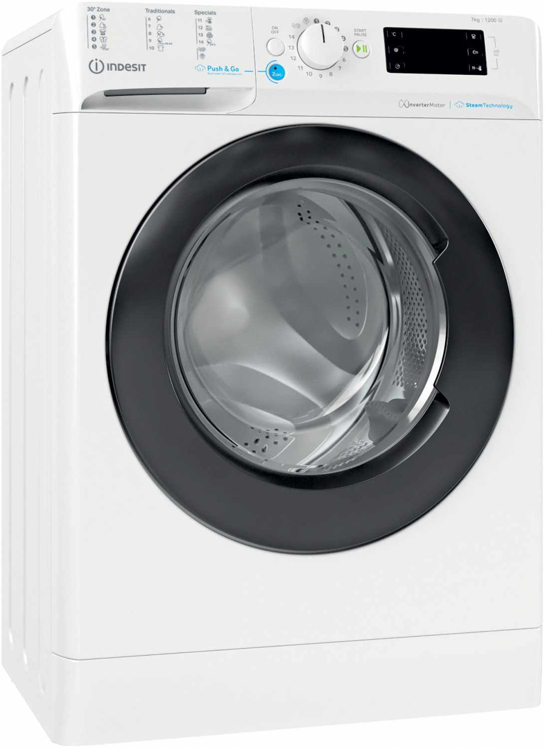 INDESIT - Washing machine - BWSE 71295X WBV EU - Energy efficiency class B - Front loading - Washing capacity 7 kg - 1200 RPM - Depth 43.5 cm - Width 59.5 cm - Display - Big Digit - White