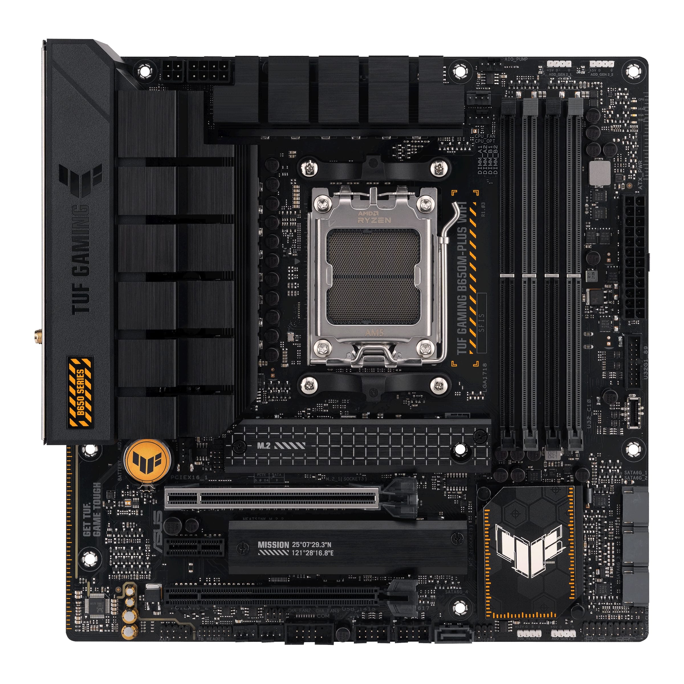 Asus - TUF GAMING B650M-PLUS WIFI - Processor family AMD - Processor socket AM5 - DDR5 DIMM - Memory slots 4 - Supported hard disk drive interfaces 	SATA, M.2 - Number of SATA connectors 4 - Chipset AMD B650 - micro-ATX