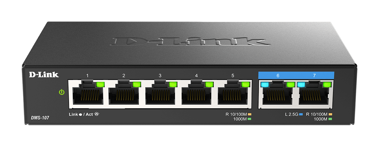 D-Link - 7-Port Multi-Gigabit Unmanaged Switch - DMS-107/E - Unmanaged - Desktop - Power supply type External