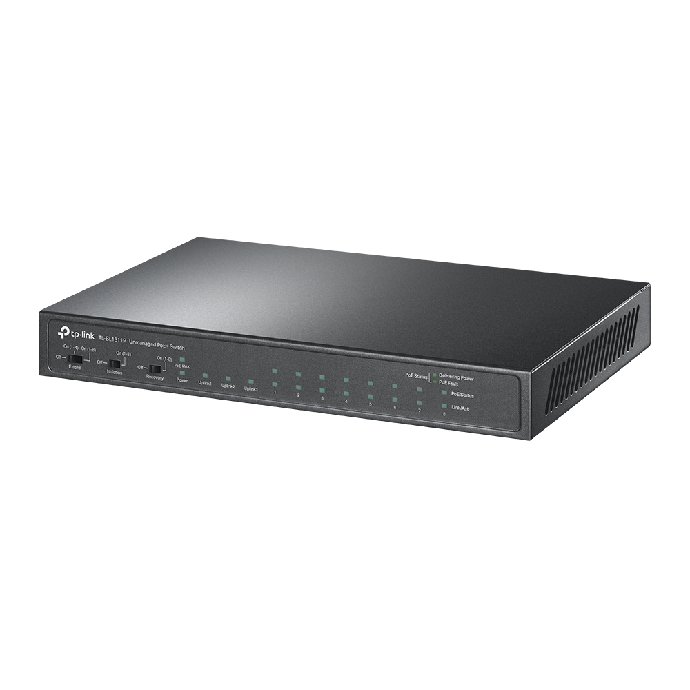 TP-LINK - 8-Port 10/100Mbps+3-Port Gigabit Desktop Switch with 8-Port PoE+ - TL-SL1311P - Unmanaged - Desktop - 60 month(s)
