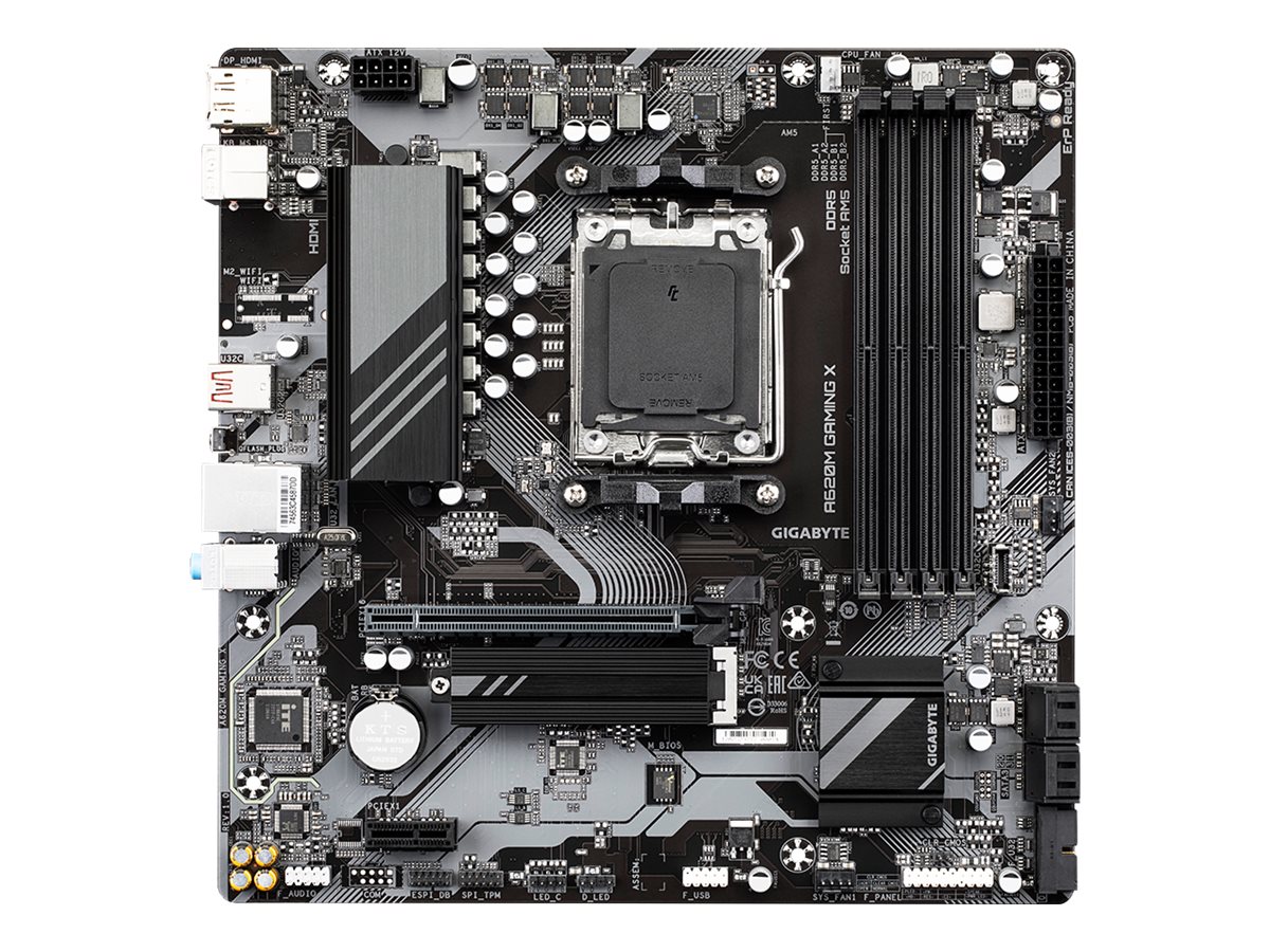 Gigabyte - A620M GAMING XG10 - Processor family AMD - Processor socket AM5 - DDR5 DIMM - Memory slots 4 - Supported hard disk drive interfaces 	SATA, M.2 - Number of SATA connectors 4 - Chipset AMD A620 - Micro ATX