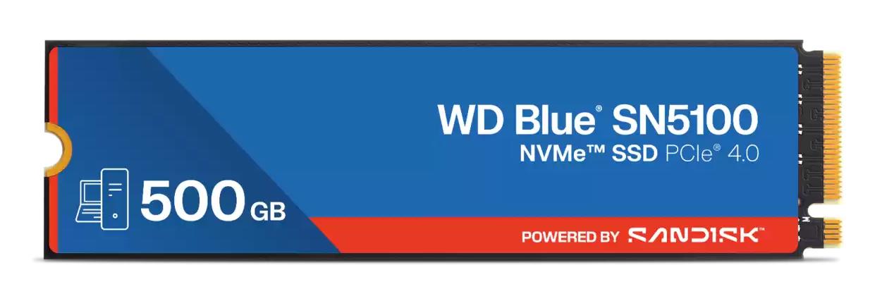 SSD|SANDISK|300xTBW rating|MTBF 1750000 h|Read speed 6600 MB/s|Write speed 5600 MB/s|NVMe Yes|PCI Express 4.0|M.2|500 GB|POWERED BY SANDISK|Blue SN5100|WDS500G5B0E-00CPE0
