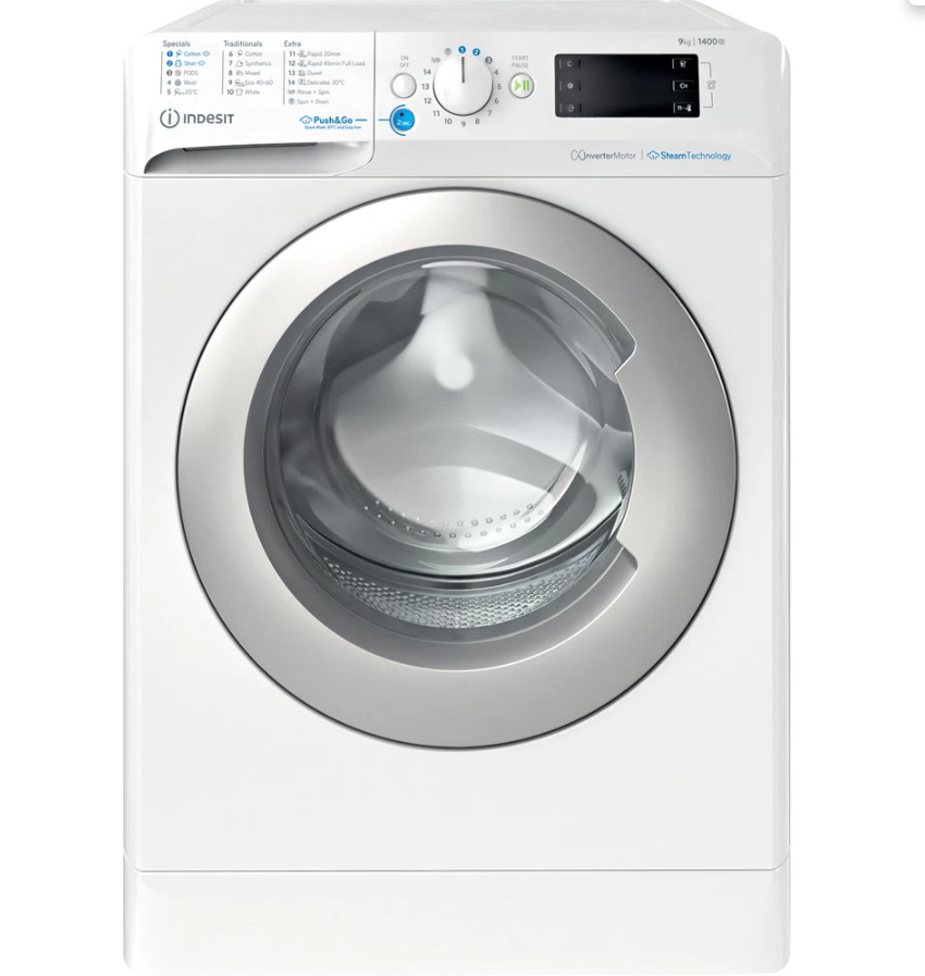INDESIT - Washing Machine - BWE 91496X WSV EE - Energy efficiency class A - Front loading - Washing capacity 9 kg - 1400 RPM - Depth 63 cm - Width 59.5 cm - Digital - White