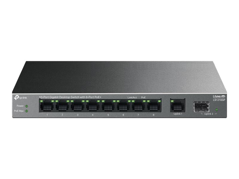 TP-LINK - 10-Port Gigabit Desktop Switch with 8-Port PoE+ - LS1210GP - Unmanaged - Desktop