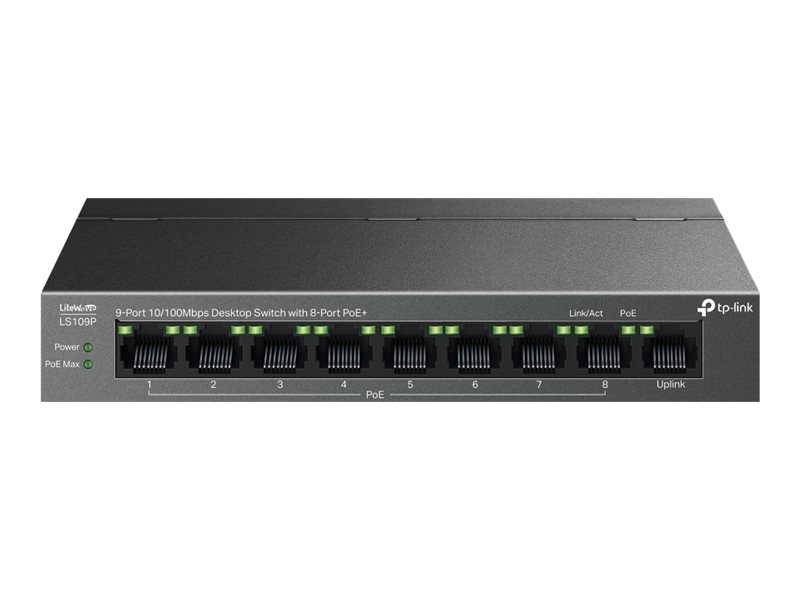 TP-LINK - 9-Port 10/100 Mbps Desktop Switch with 8-Port PoE+ - LS109P - Unmanaged - Desktop - 10/100 Mbps (RJ-45) ports quantity 9