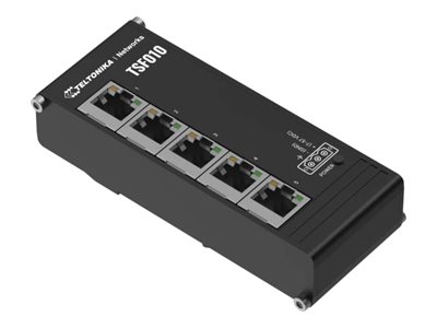 Teltonika Industrial Switch - TSF010 - Unmanaged - DIN rail mountable - 10/100 Mbps (RJ-45) ports quantity 5 - Power supply type 3-pin industrial DC power socket