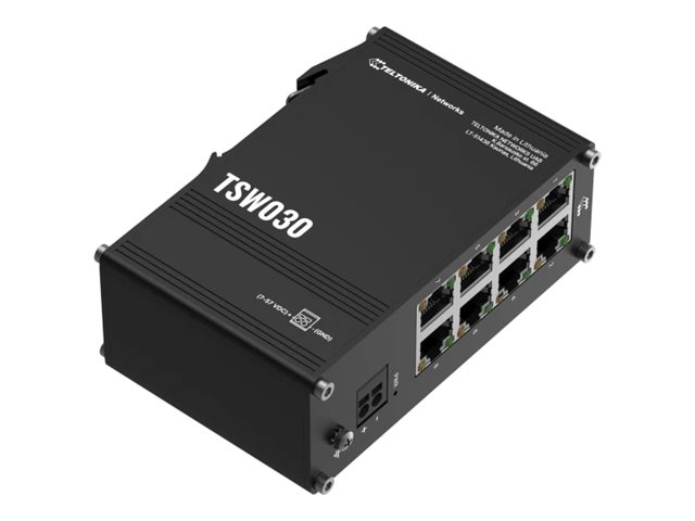 Teltonika Switch - TSW030 - Unmanaged - DIN rail mountable - 10/100 Mbps (RJ-45) ports quantity 8 - Power supply type 2-pin industrial DC power socket