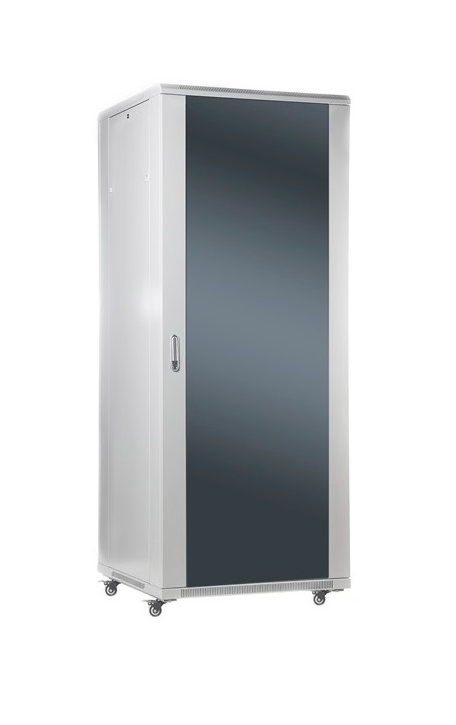 SOMI Networks - 42U, 19″ Freestanding Cabinet - 42U-80/80NAC - Max Load 800kg; Removable and Lockable Side Panels; Glass Doors; Unassembled - Depth: 80 cm - Gray