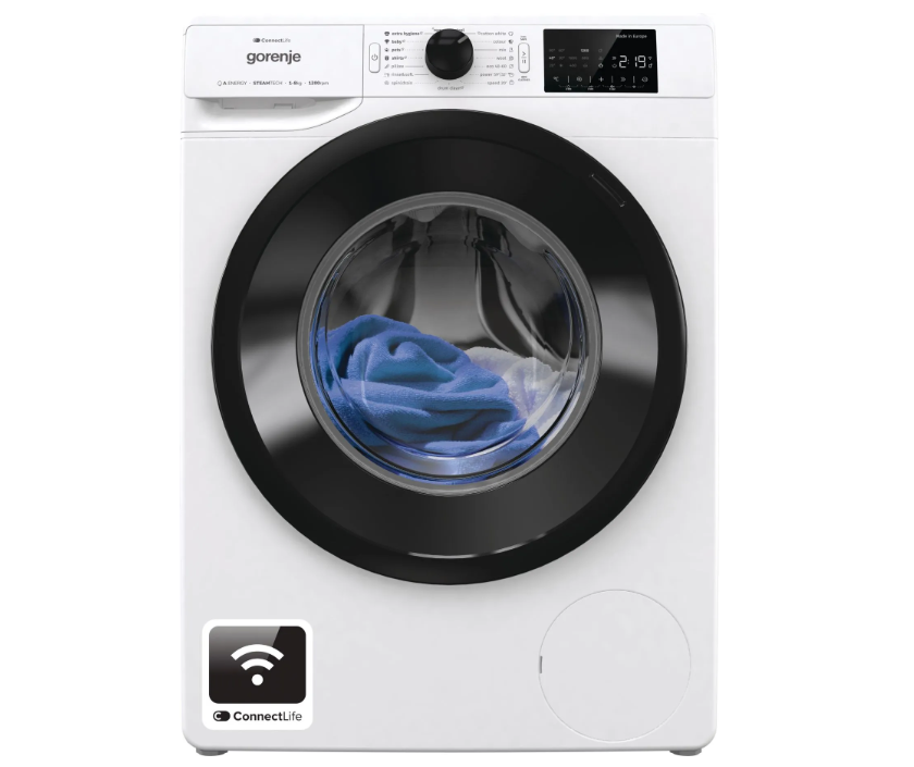 Gorenje Washing machine - WPNEI82A1SWIFI - Energy efficiency class A - Front loading - Washing capacity 8 kg - 1200 RPM - Depth 55 cm - Width 60 cm - Display - LED - Steam function - White