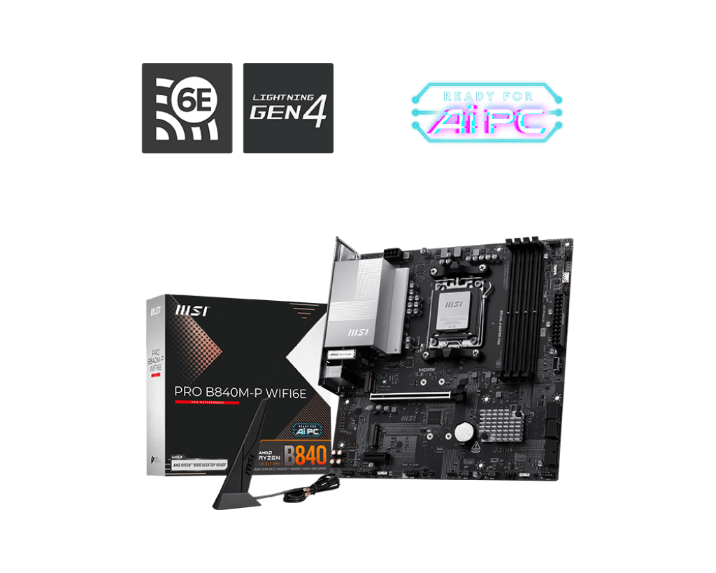 SALE OUT. MSI PRO B840M-P WIFI6E - Processor family AMD - Processor socket AM5 - DDR5 - Supported hard disk drive interfaces SATA, M.2 - Number of SATA connectors 4 - REFURBISHED WITHOUT ORIGINAL PACKAGING AND ACCESSORIES, BACKPANEL INCLUDED