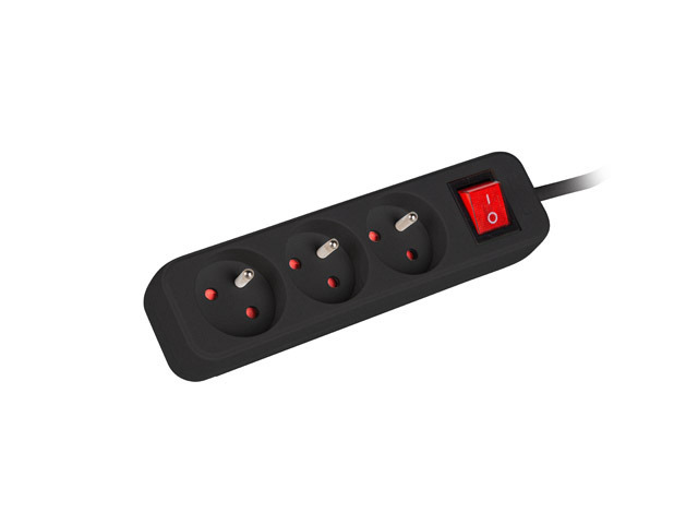 Lanberg Cable Power Strip, 3X French Outlets with Switch, Quality-Grade Copper, 1.5 m - PS1-03E-0150-BK