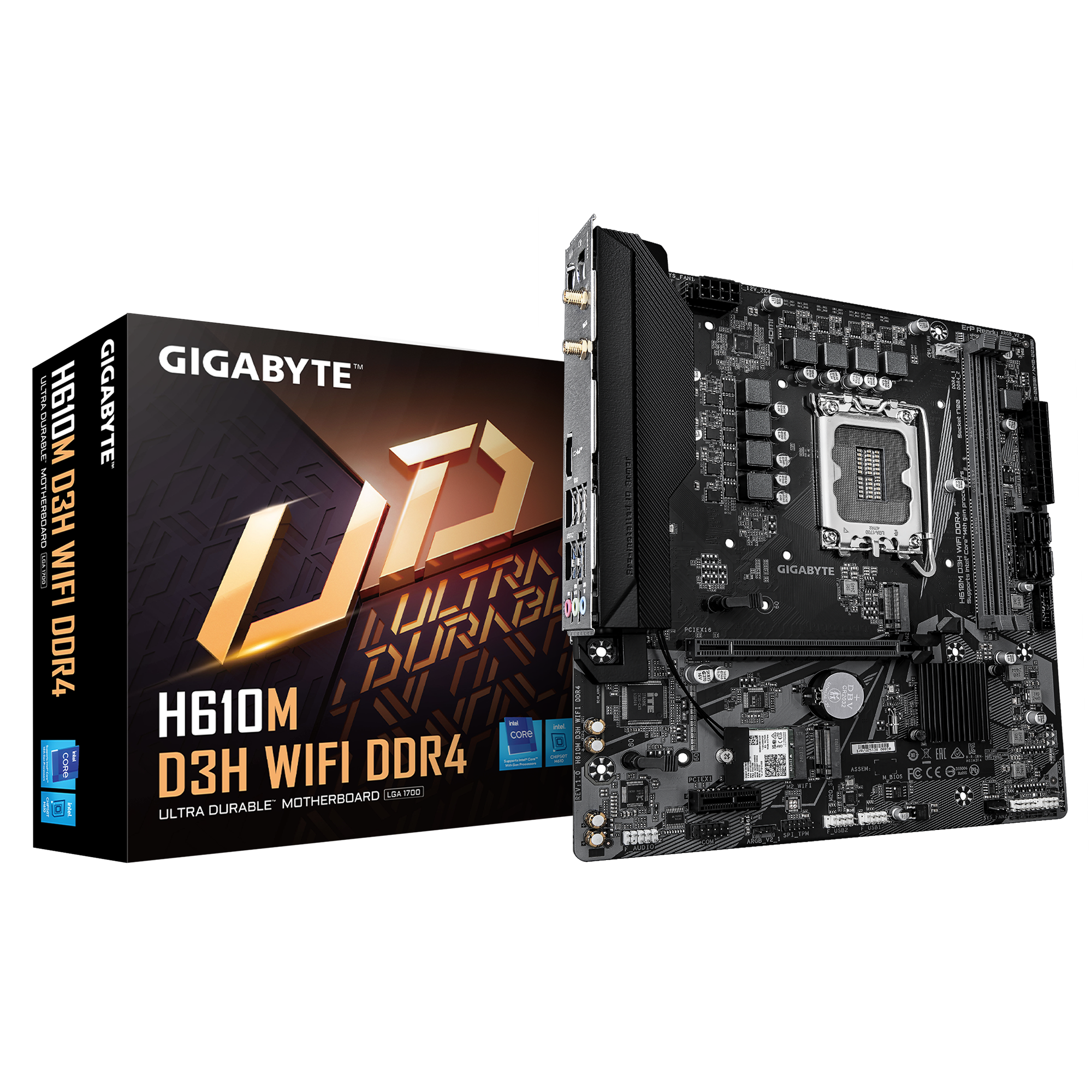 Gigabyte H610M D3H WIFI DDR4 - Processor family Intel - Processor socket LGA1700 - Supported hard disk drive interfaces SATA, M.2 - Number of SATA connectors 4