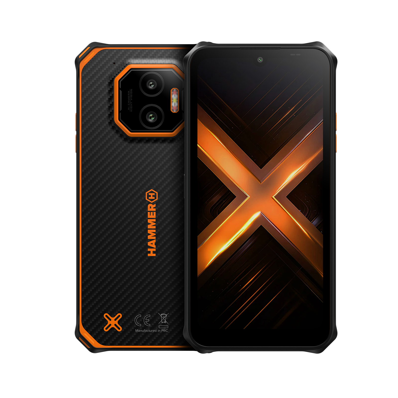 Hammer - Energy X2 - Black/Orange - 6.1 " - IPS - 1560 x 720 pixels - Mediatek - Dimensity 6300 - Internal RAM 6 GB - 128 GB - microSD - Dual SIM - 4G - 5G - Main camera resolution 50 MP - Android - 15 - 5000 mAh