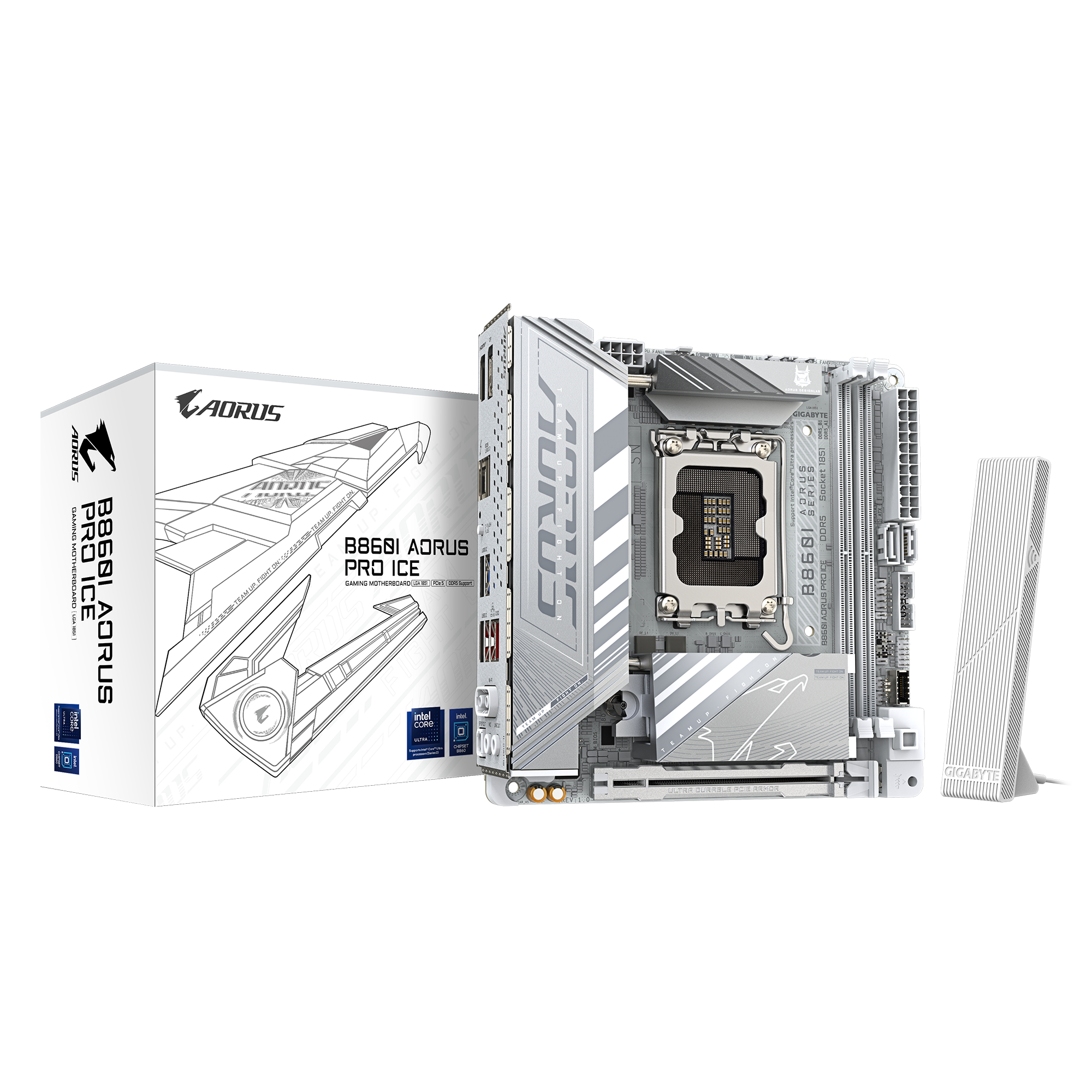 Gigabyte B860I AORUS PRO ICE - Processor family Intel - Processor socket LGA1851 - DDR5 - Supported hard disk drive interfaces SATA, M.2 - Number of SATA connectors 2
