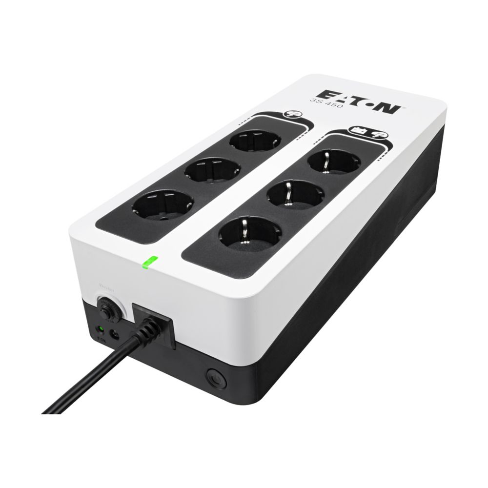 Eaton 3S Gen2 UPS DIN, 450 VA, 270 W, Input: Schuko, Outputs: (3) Schuko, (3) Schuko surge only, Tower - 3S450D