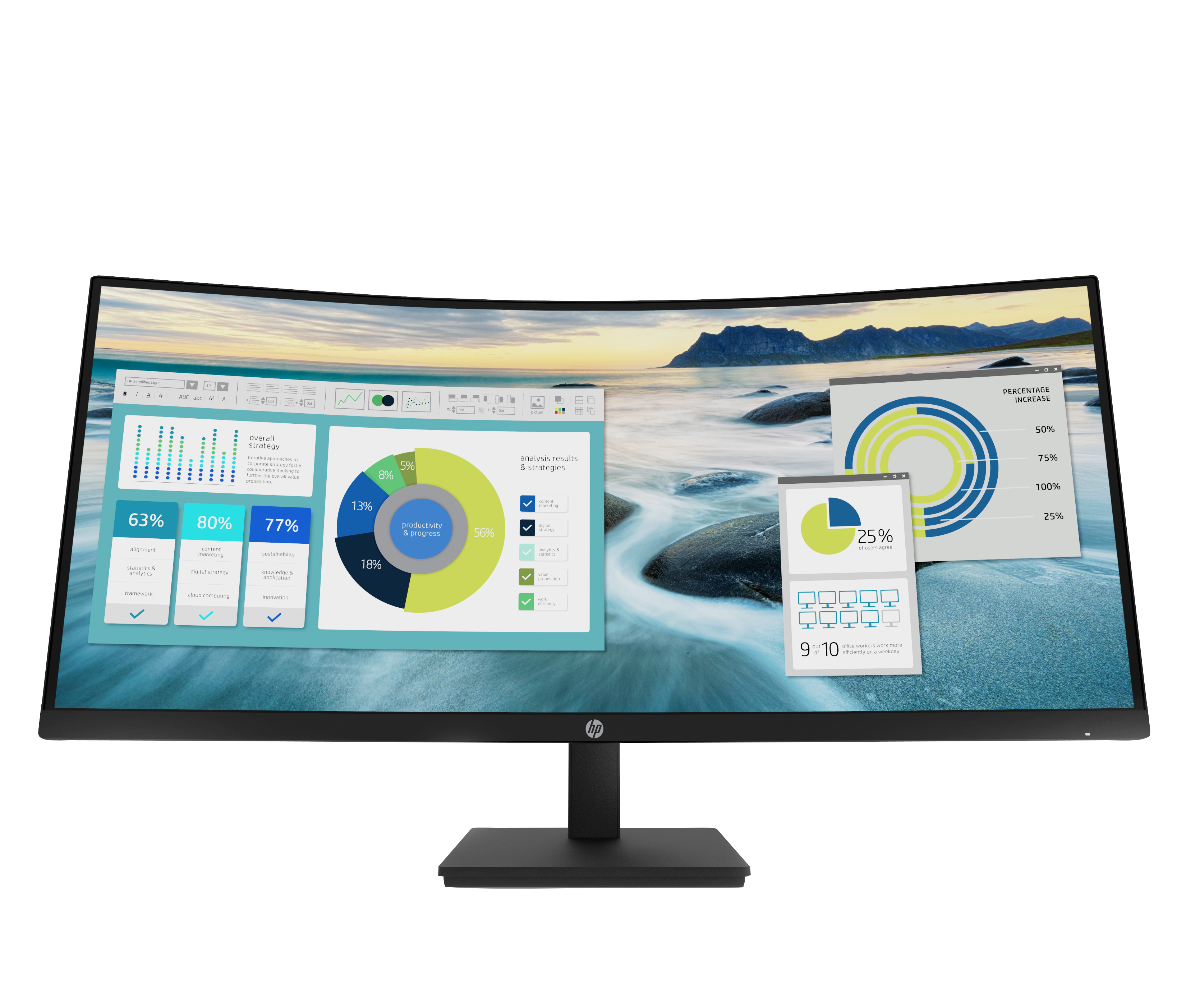 HP P34hc G4 Curved Charging Monitor - 34" 3440x1440 WQHD 250-nit 100Hz AG, Curved, VA, USB-C(65W)/HDMI/DisplayPort, 4x USB-A, speakers, height adjustable/tilt, 3 years