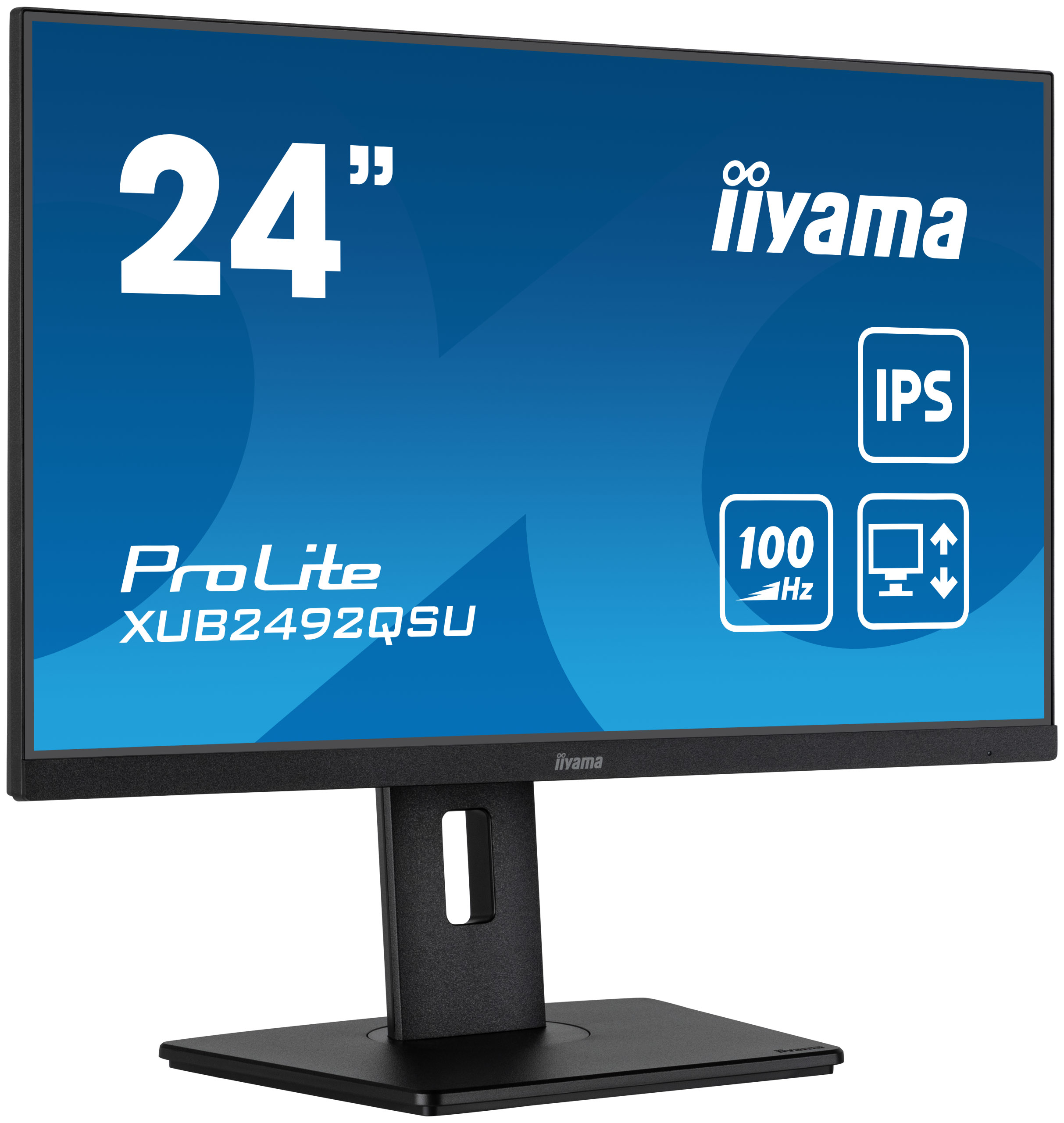 24” WQHD IPS technology panel with USB hub, 100Hz refresh rate and height adjustable stand