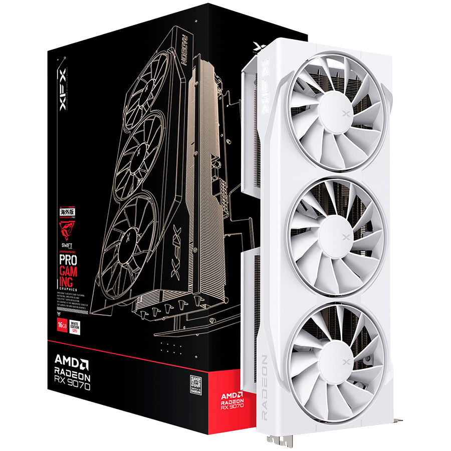 XFX Swift AMD Radeon RX 9070 OC White Triple Fan Gaming Edition with 16GB GDDR6 HDMI 3xDP, AMD RDNA 4