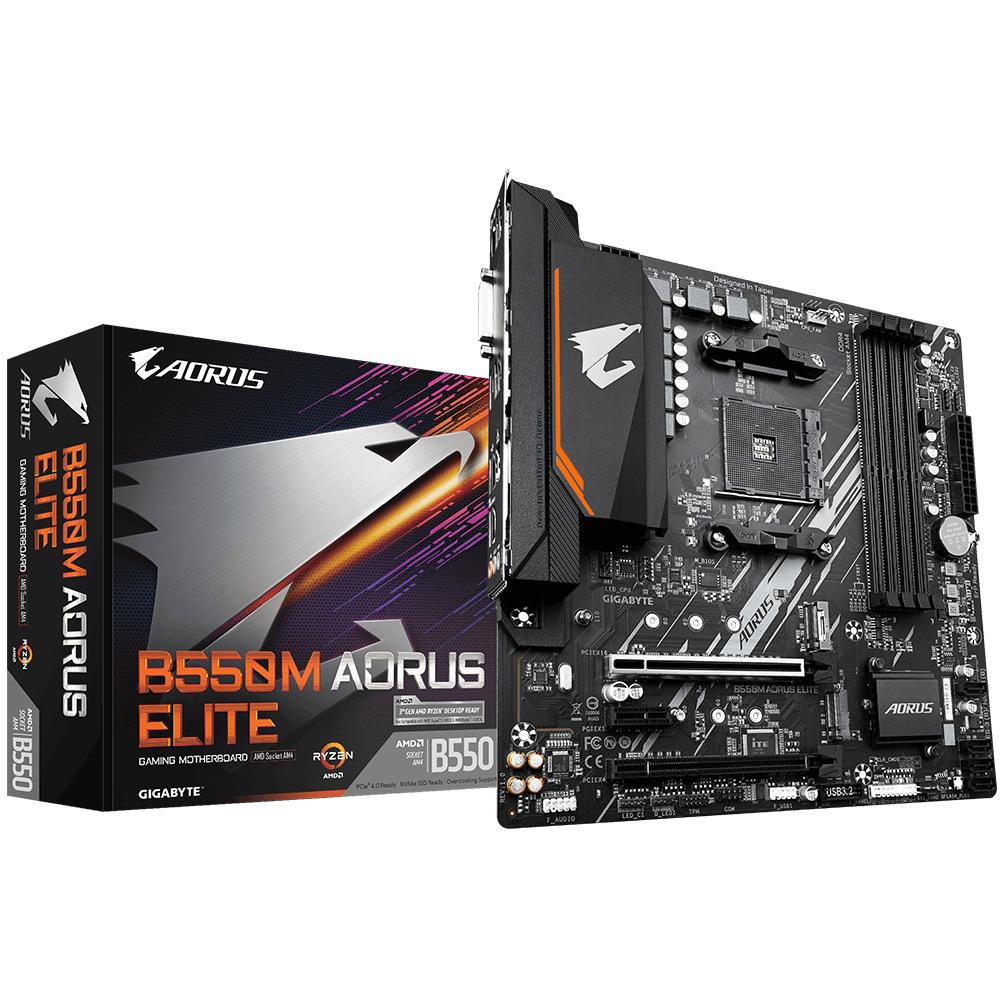 Gigabyte - B550M AORUS ELITE 1.0 - Processor family AMD - Processor socket AM4 - DDR4 DIMM - Memory slots 4 - Number of SATA connectors 4 x SATA 6Gb/s connectors - Chipset AMD B - Micro ATX
