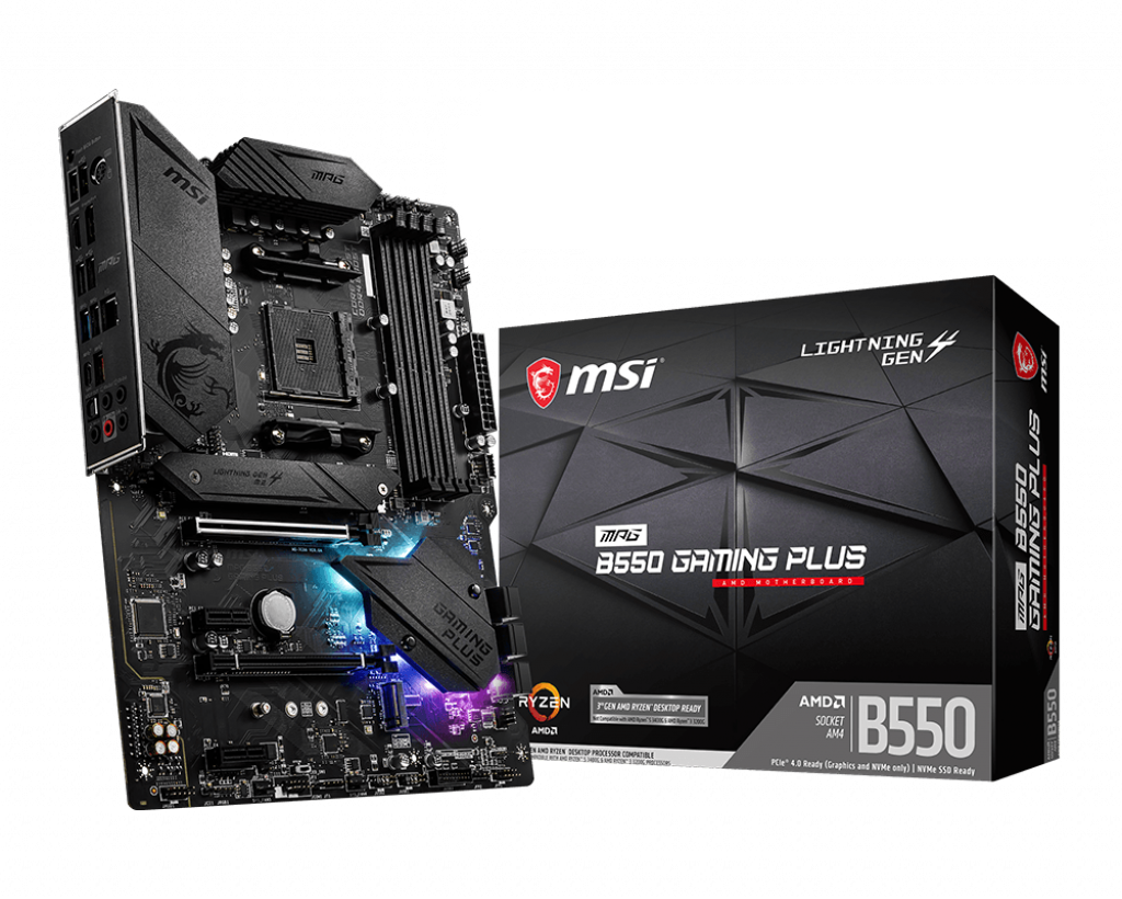MSI - MPG B550 GAMING PLUS - Processor family AMD - Processor socket AM4 - DDR4 - Memory slots 4 - Chipset AMD B - ATX