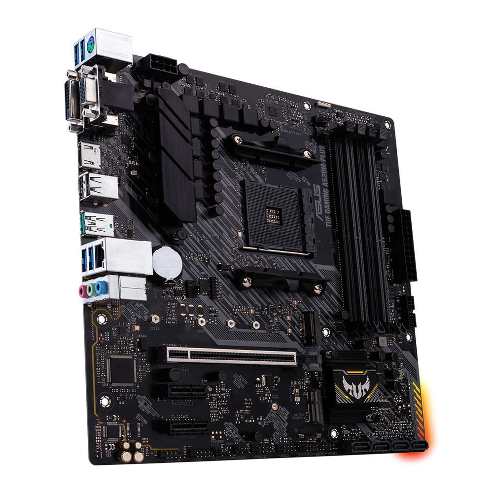 Asus - TUF GAMING A520M-PLUS - Processor family  AMD - Processor socket AM4 - DDR4 - Memory slots 4 - Supported hard disk drive interfaces SATA, M.2 - Number of SATA connectors 4 - Chipset  AMD A520 - Micro ATX