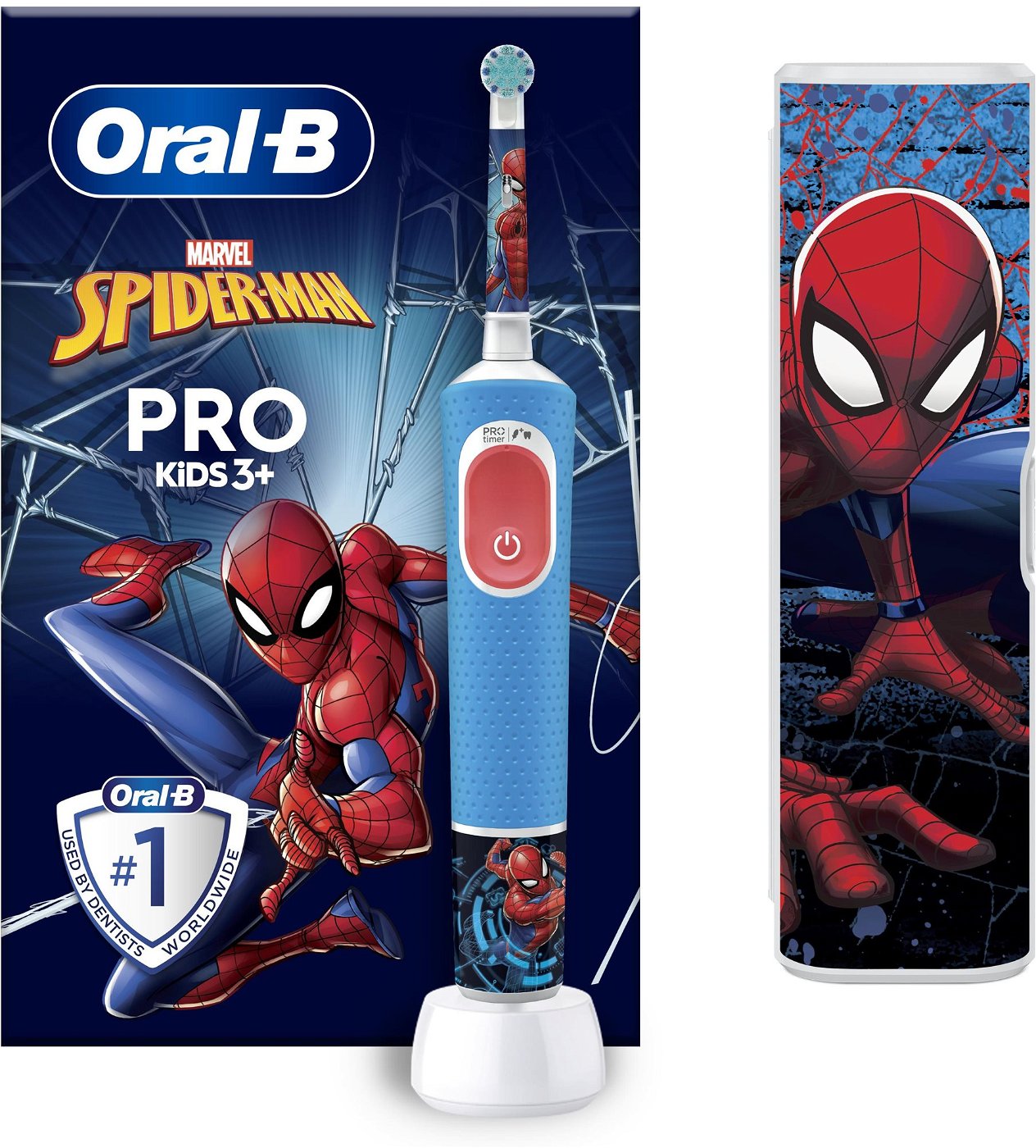 Oral-B - Electric Toothbrush with Travel Case - Vitality PRO Kids Spiderman - Rechargeable - For children - Number of brush heads included 1 - Number of teeth brushing modes 2 - Blue