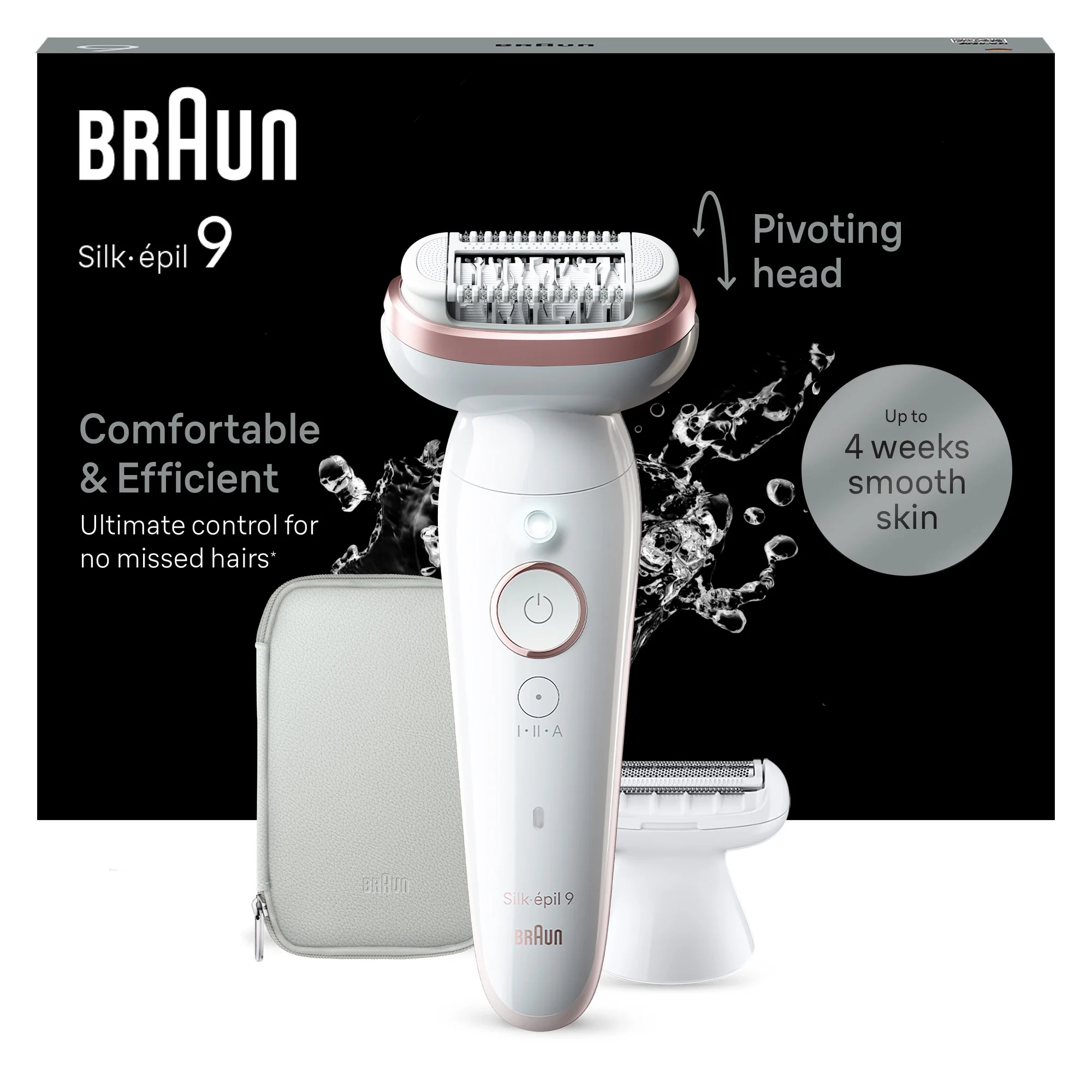 Braun Epilator - SES9-030 Silk épil 9 - Operating time (max) 50 min - Number of power levels 2 - Wet & Dry - White/Rose