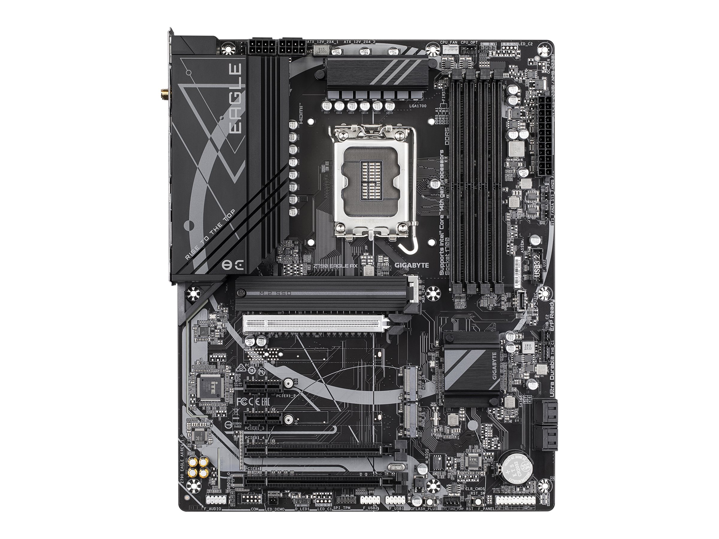 Gigabyte Z790 EAGLE AX - Processor family Intel - Processor socket LGA1700 - DDR5 DIMM - Supported hard disk drive interfaces SATA, M.2 - Number of SATA connectors 4