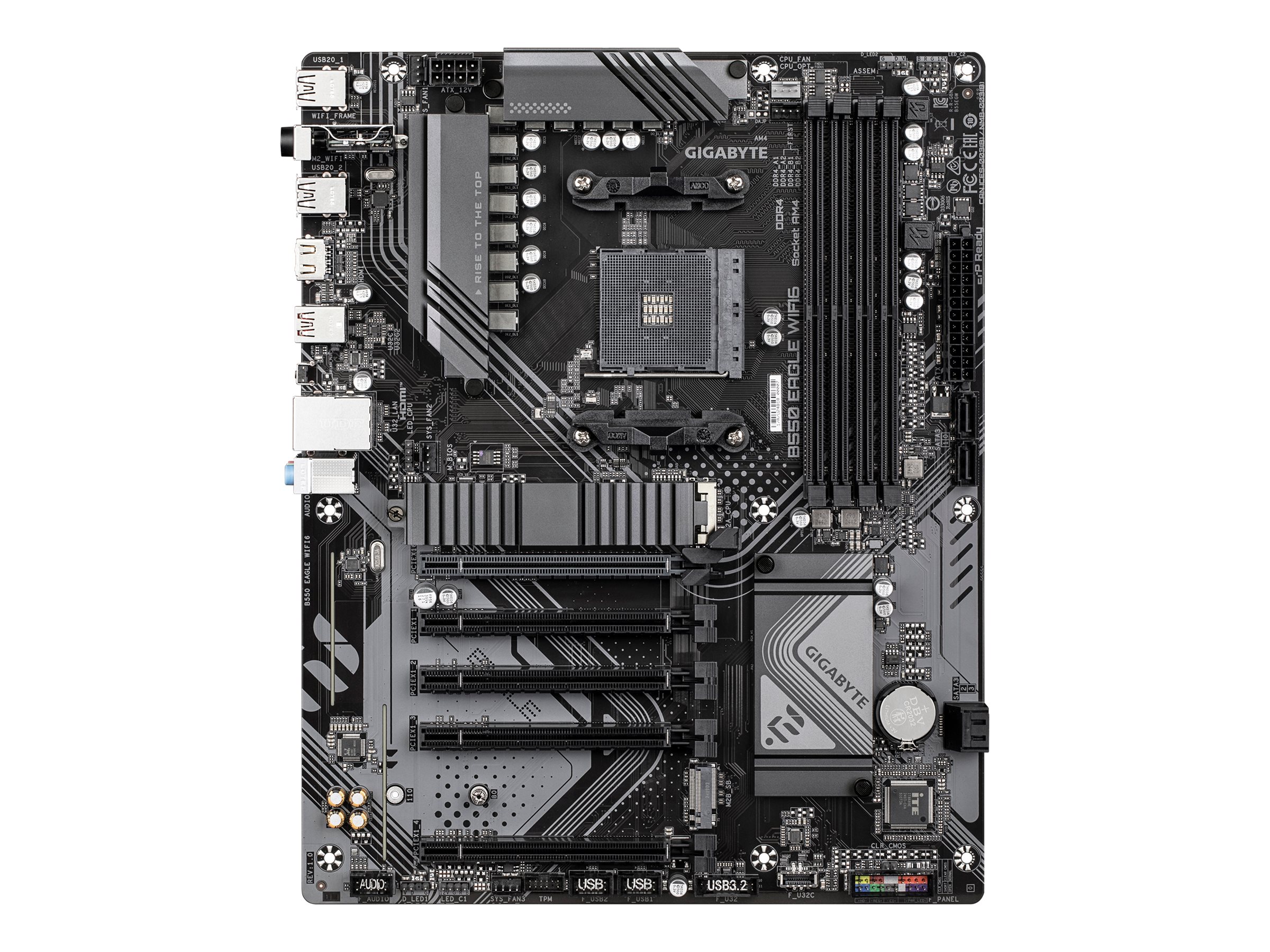 Gigabyte B550 EAGLE WIFI6 - Processor family AMD - Processor socket AM4 - DDR4 - Supported hard disk drive interfaces SATA, M.2 - Number of SATA connectors 4