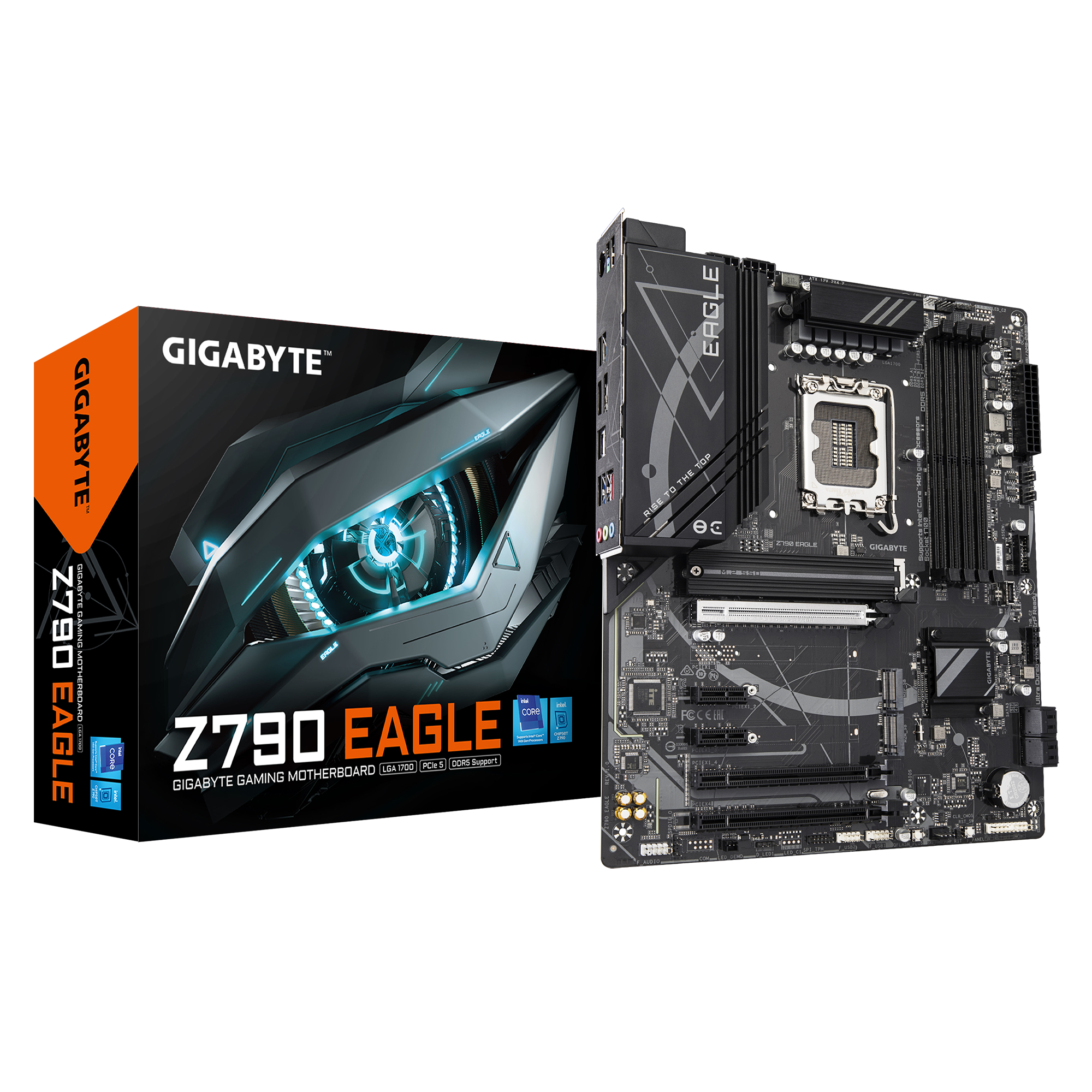 Gigabyte Z790 EAGLE - Processor family Intel - Processor socket LGA1700 - DDR5 DIMM - Supported hard disk drive interfaces M.2, SATA - Number of SATA connectors 4