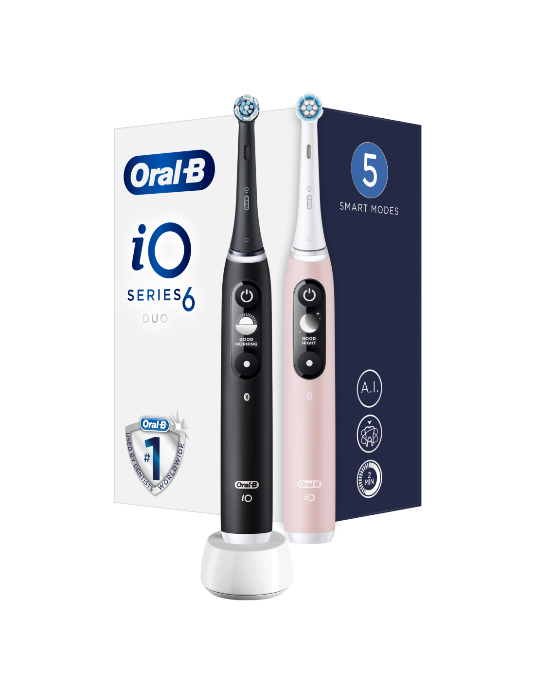 Oral-B Electric Toothbrush - iO6 DuoPack - Rechargeable - For adults - Number of brush heads included 2 - Number of teeth brushing modes 5 - Black/Pink