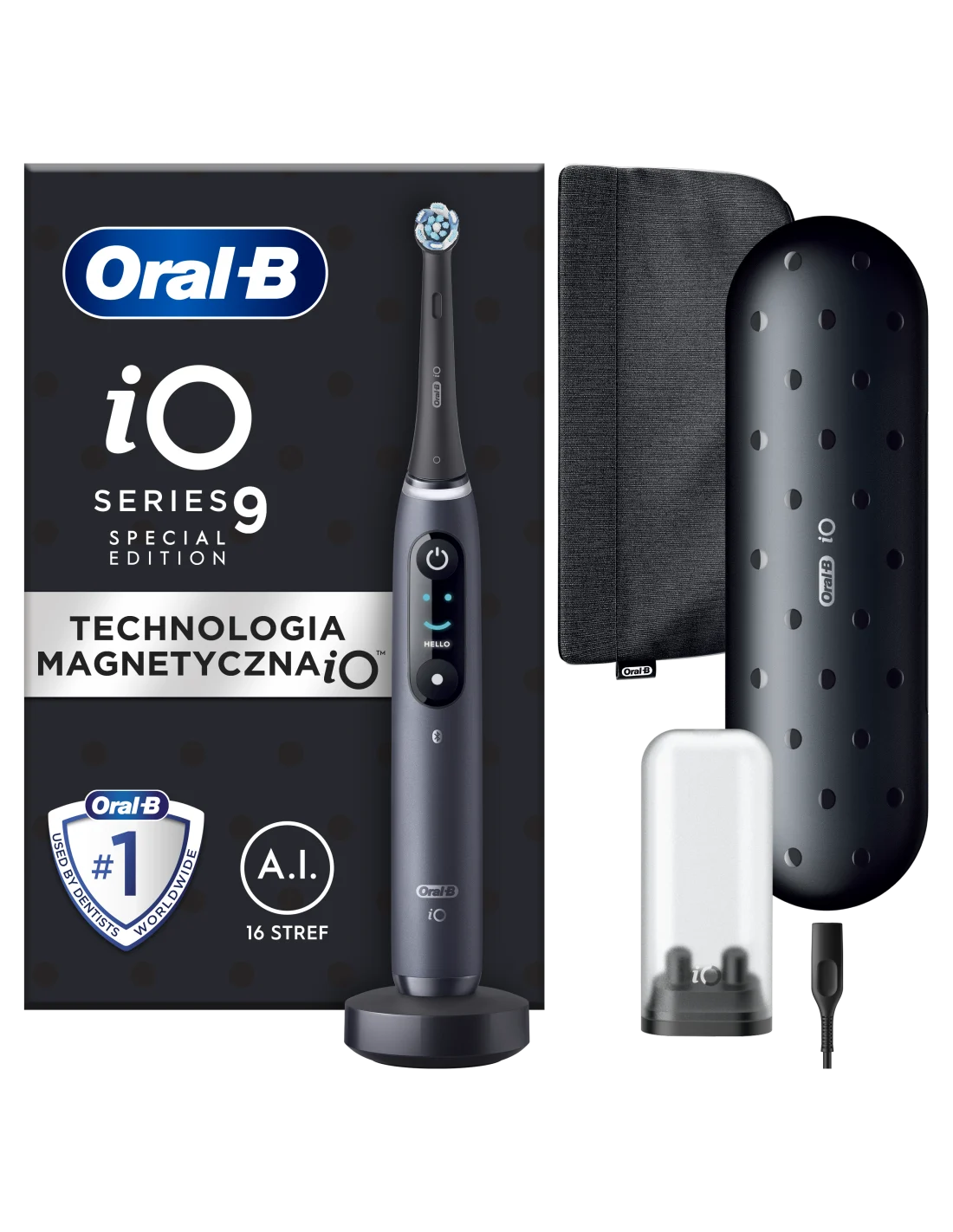 Oral-B Electric Toothbrush - iO9 Series - Rechargeable - For adults - Number of brush heads included 1 - Number of teeth brushing modes 7 - Black Special Edition