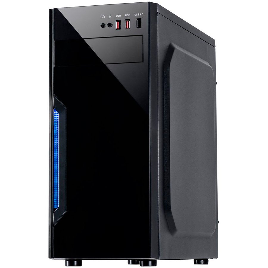 Chassis INTER-TECH B-42 Black Midi Tower, ATX, 2xUSB2.0, Blue LED strip, PSU optional